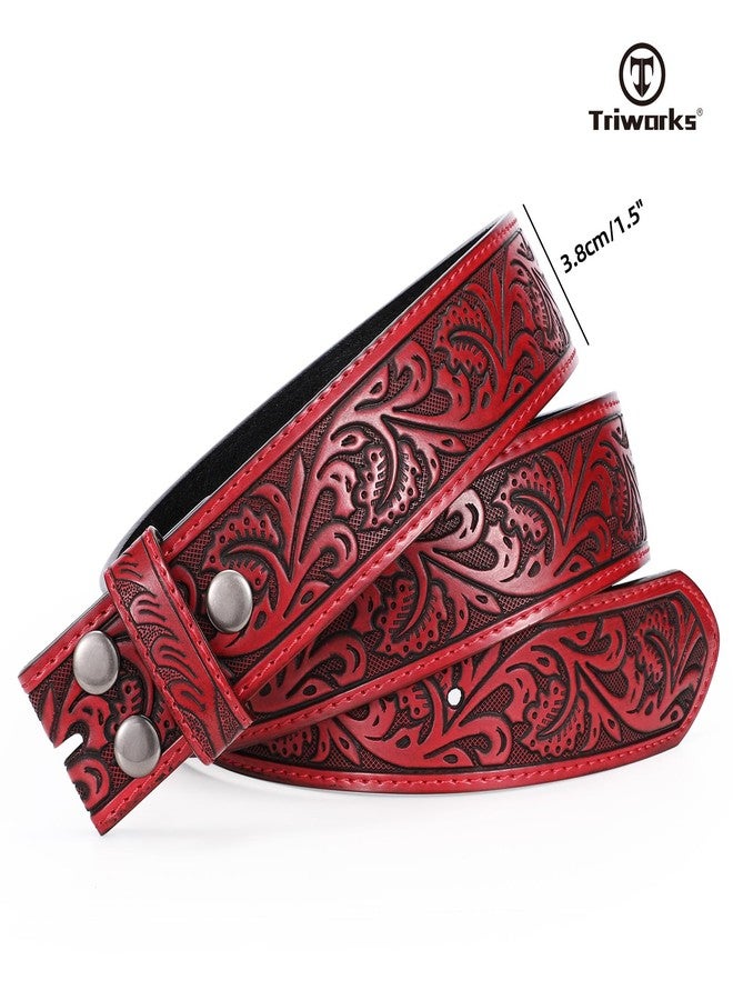 TRIWORKS Western Belt Strap for Men without Buckle 1.5" Wide Floral Engraved Embossed Leather Belt Strap - Image 4
